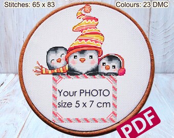 Personalised cross stitch, Cross stitch family portrait, Penguin cross stitch, Animals cross stitch, Cross stitch pattern, Personalized