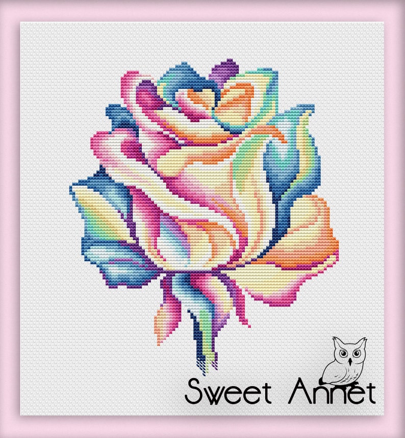 Cross stitch KIT: Rose, Flowers, Summer, Plant, Rainbow, Mandala, Beginner, Modern, DIY, Needlepoint, Embroidery, Geometric, Gift for mom image 5