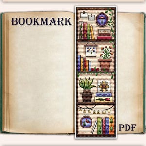 Cross stitch pattern: Bookmark, Floral Library, Flowers, Tea, Fall, Autumn, PDF, Small, Blank, Coffee, Night, Modern, Patterns, Funny, DIY