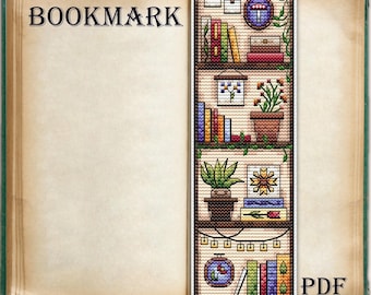 Cross stitch pattern: Bookmark, Floral Library, Flowers, Tea, Fall, Autumn, PDF, Small, Blank, Coffee, Night, Modern, Patterns, Funny, DIY