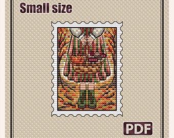 Small cross stitch pattern: Fall Leaves, Cozy Small Stamp, Tarvel, Nature trees, Landscape forest, Beginner diy PDF, Mushrooms, S-158