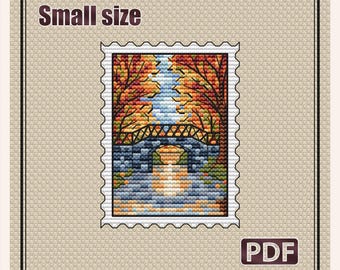 Small cross stitch pattern: Fall Leaves, Cozy Small Stamp, Tarvel, Nature trees, Landscape forest, Beginner diy, Xstitch, Pattern PDF, S-156