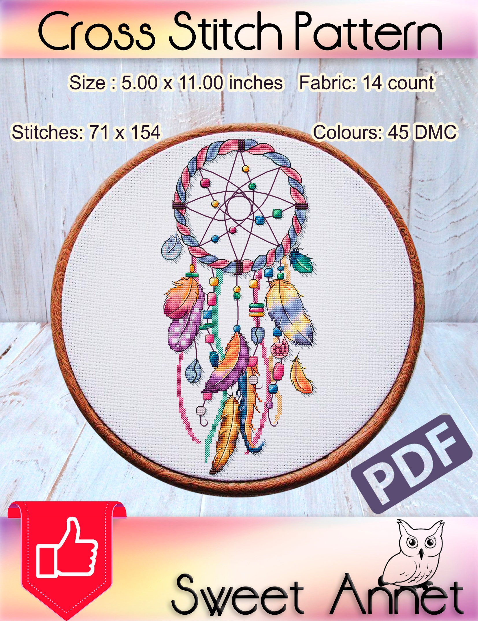 cross-stitch-pattern-dreamcatcher-boho-feather-bohemian-funny-baby-cute-patterns-modern-pdf-etsy