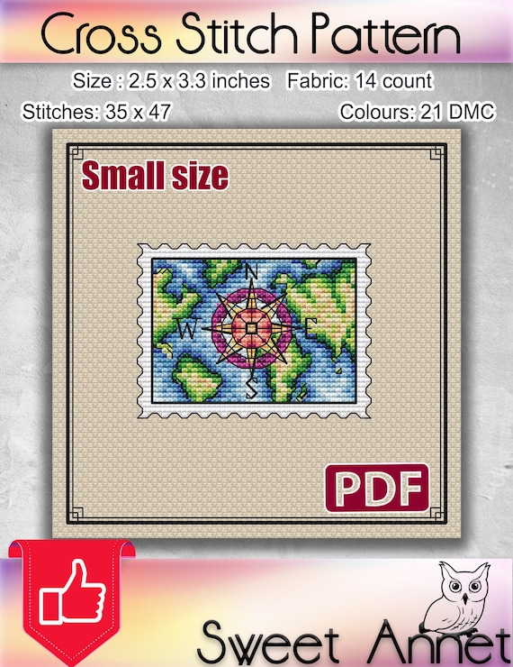 Small cross stitch pattern: Compass, Travel, Gift for friend, Keychain, Small, PDF, Chart, Modern, Mini, Nature, Camping, Landscape, Earth