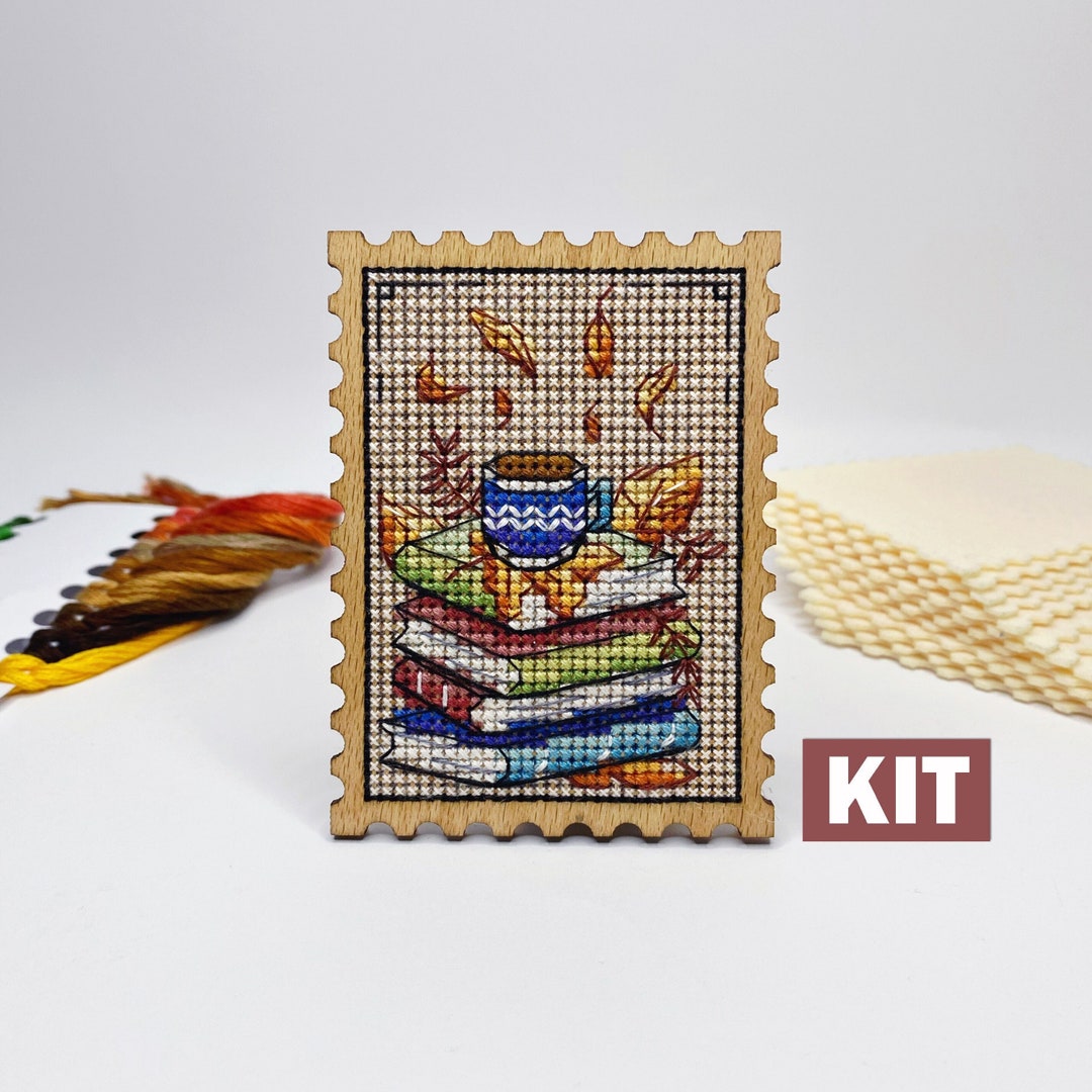 Cross Stitch KIT: Autumn, Fall, Leaves, Cup, Tea, Coffee, Small, Stamp ...
