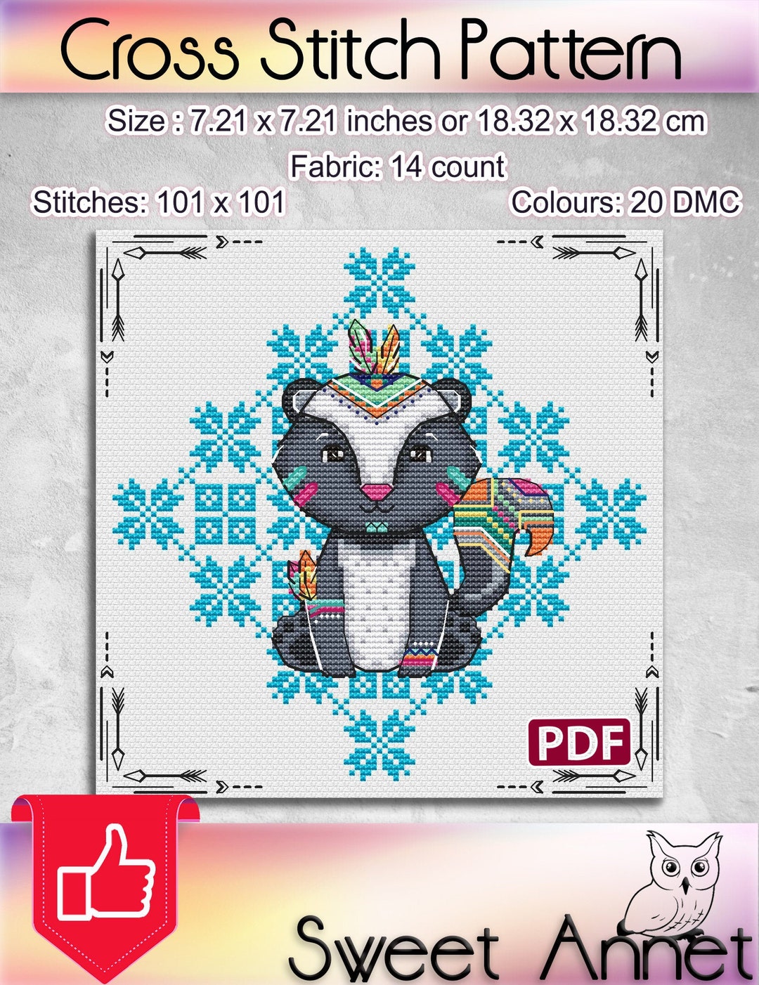 BOHO Animals Cross Stitch Skunk Cross Stitch Cross Stitch Etsy