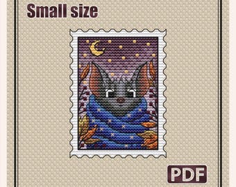 Small cross stitch pattern: Halloween But, Fall Leaves, Cozy Small Stamp, Primitive, Needlepoint card, Beginner diy, Pattern PDF, S-157