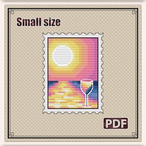 Cross stitch pattern, Cross stitch sunset, Cross stitch design, Modern cross stitch, Stamp cross stitch, Cross stitch sun, Wine, S-001