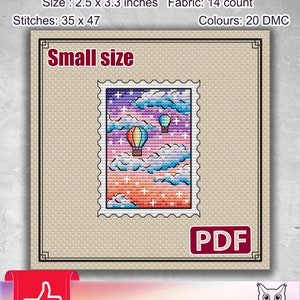 Small cross stitch pattern: Landscape, Funny, Balloon, Stamp, Stars, Sky, Night, Travel, Mini, Spring, Modern, Bookmark, Pdf, Summer, S-063