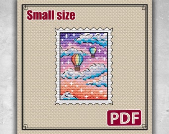 Small cross stitch pattern: Landscape, Funny, Balloon, Stamp, Stars, Sky, Night, Travel, Mini, Spring, Modern, Bookmark, Pdf, Summer, S-063