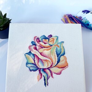 Cross stitch KIT: Rose, Flowers, Summer, Plant, Rainbow, Mandala, Beginner, Modern, DIY, Needlepoint, Embroidery, Geometric, Gift for mom image 2