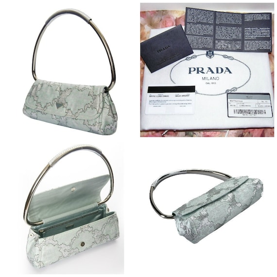 Prada Vintage Red Leather Silver Push Lock Top Handle Mini Bag