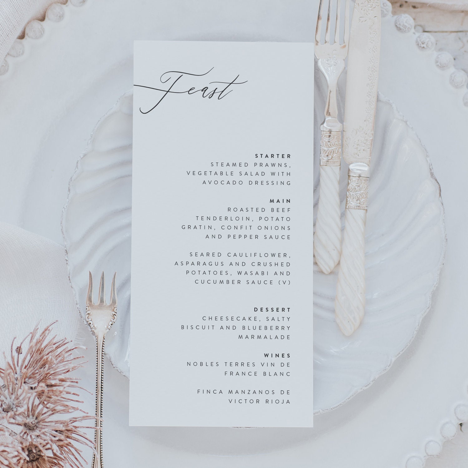stylish Dinner Menu Card - Wedding Menu Personalised Dinner Place Setting Printed