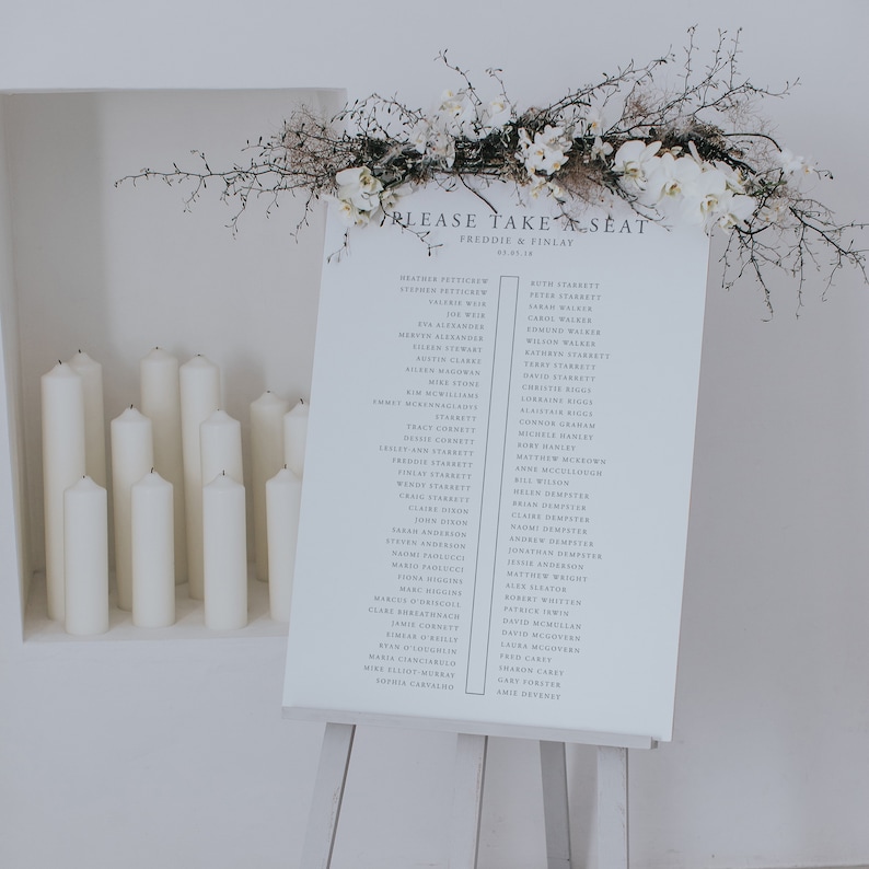 Elegantly Simple Table Plan Seating Chart featuring Calligraphy Style Fonts Wedding Seating Plan image 5