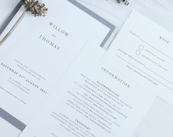 Elegantly Simple Printed Wedding Invitation Set – Wedding Stationery with Invite, Information Card, RSVP & Envelope