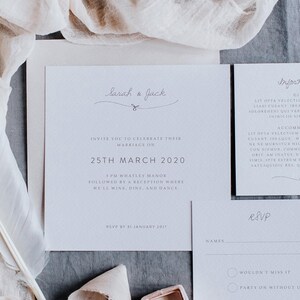 Boho Wedding Invitation Set with &#39;tie the knot&#39; illustration | Square Wedding Invites | Simple Invitation