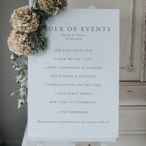 Elegant Order of the Day Sign Personalised Welcome to our Wedding Sign Order of Events Acrylic Sign Foam Board image 7