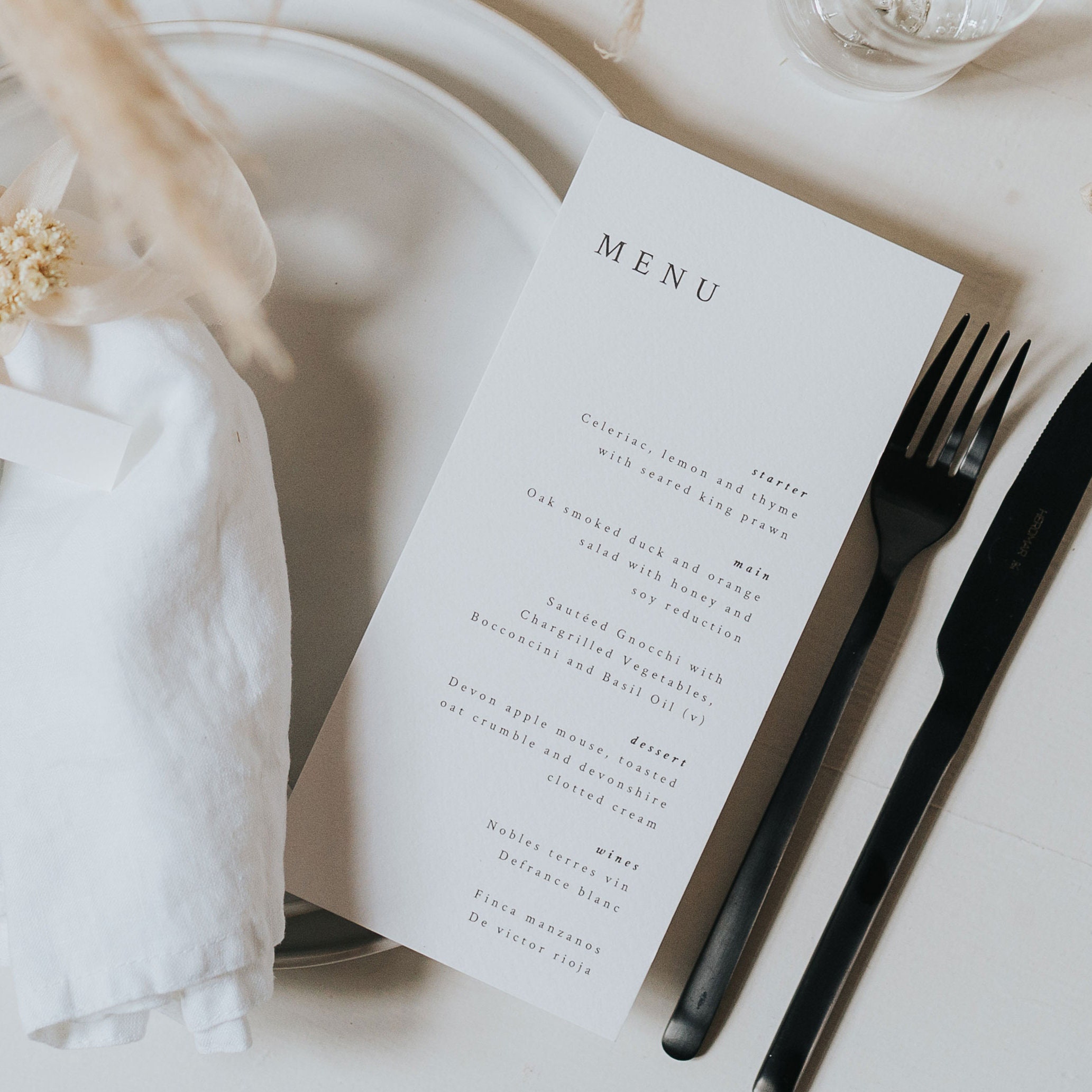 Wedding Menu Printed On Hammered Textured Card - Wedding Cards