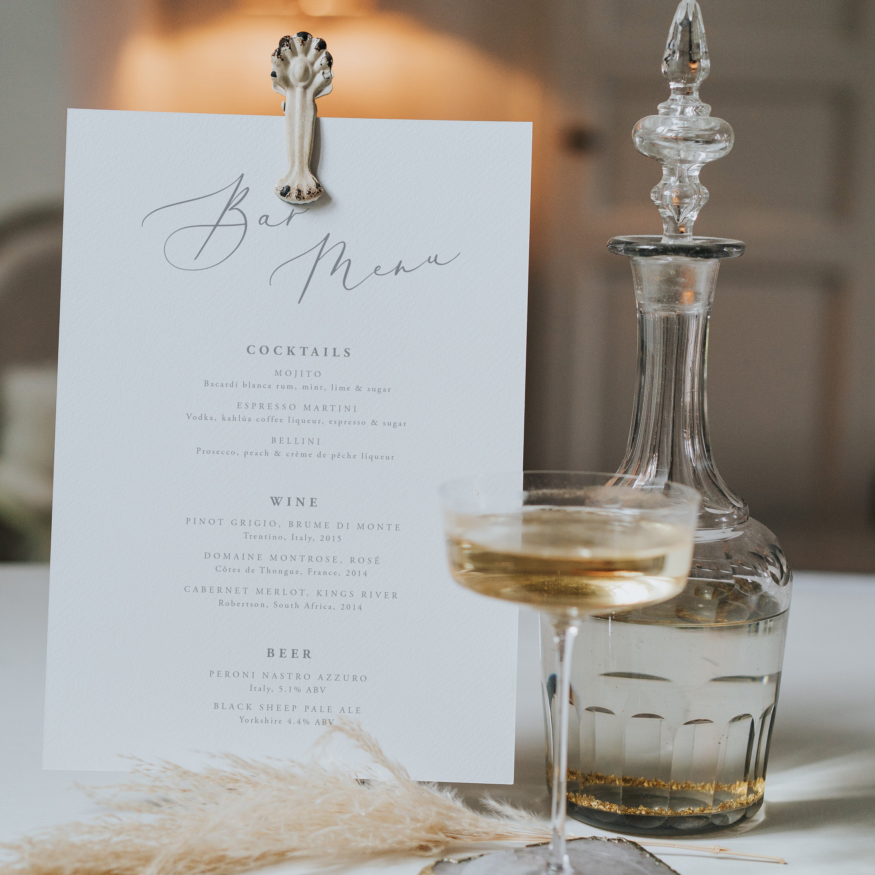 Wedding Bar Menu - Event Drinks