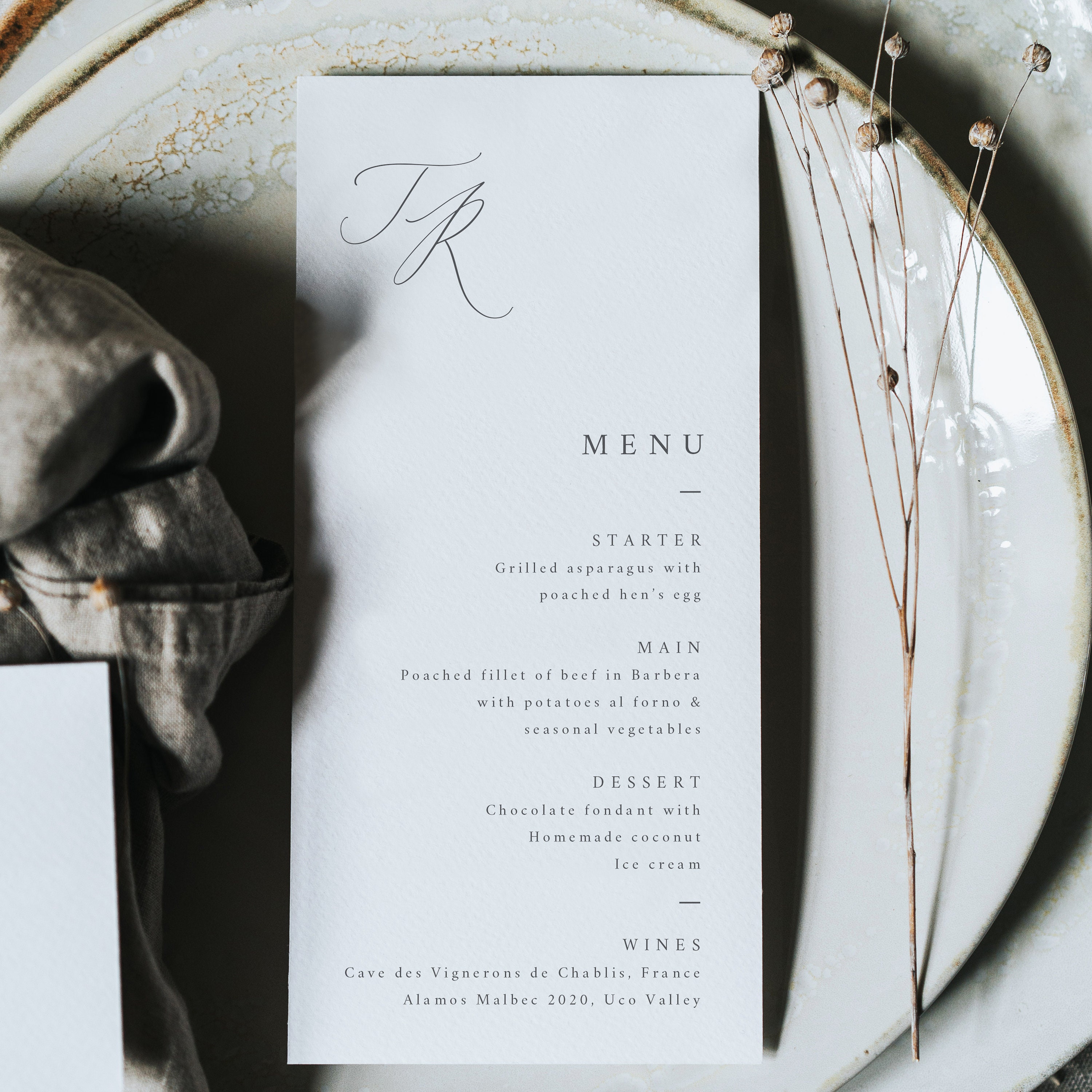 Printed Wedding Menus On Hammered Textured Card - Menu Cards