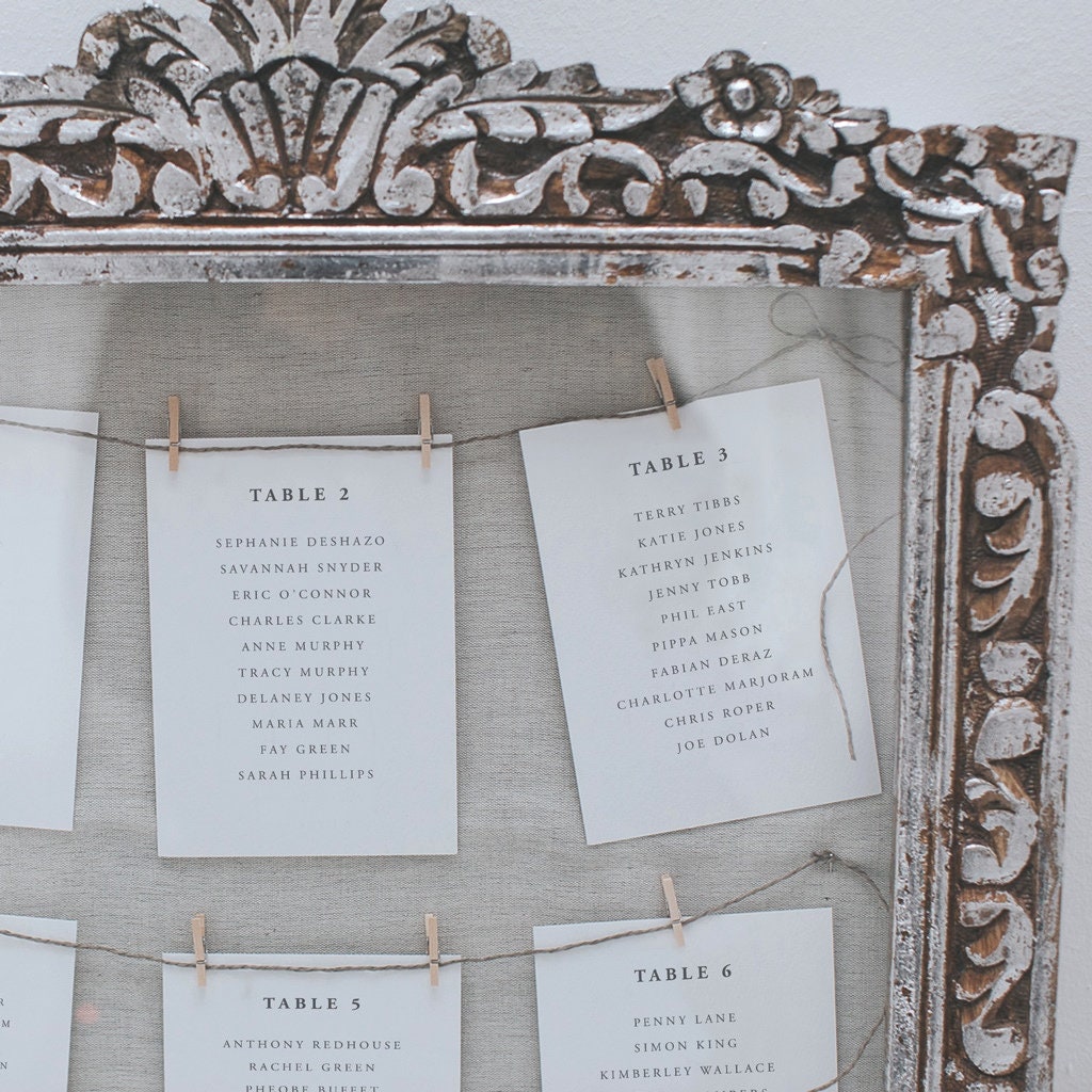 Classic & Elegant Table Plan Cards - Table Plan Cards Seating Chart