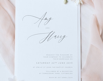 Wedding Invitations stylish script and classic fonts - Includes Envelopes - Printed - Personalised Invitation