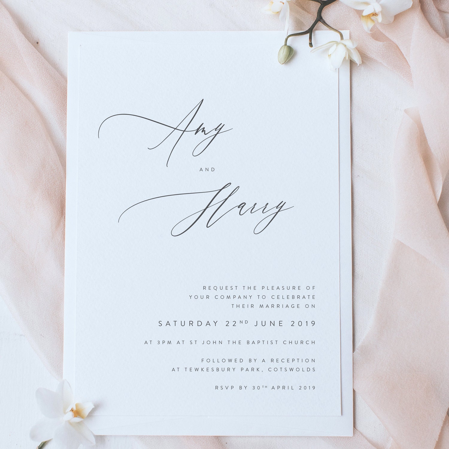 Wedding Invitations Stylish Script & Classic Fonts - Includes Envelopes Printed Personalised Invitation