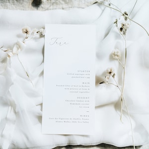 Menú de boda personalizado con nombre del invitado - tarjetas de menú modernas - menú de nombre de lugar - tarjetas de menú de boda - menú de boda minimalista
