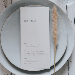 Menu de casamento personalizado com nome do convidado - cartões de menu cinza - menu com nome de local - cartões de menu de casamento
