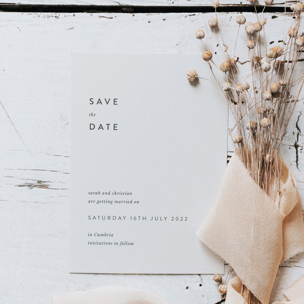 Save the date printed on grey card - light grey save the dates - Wedding save our date
