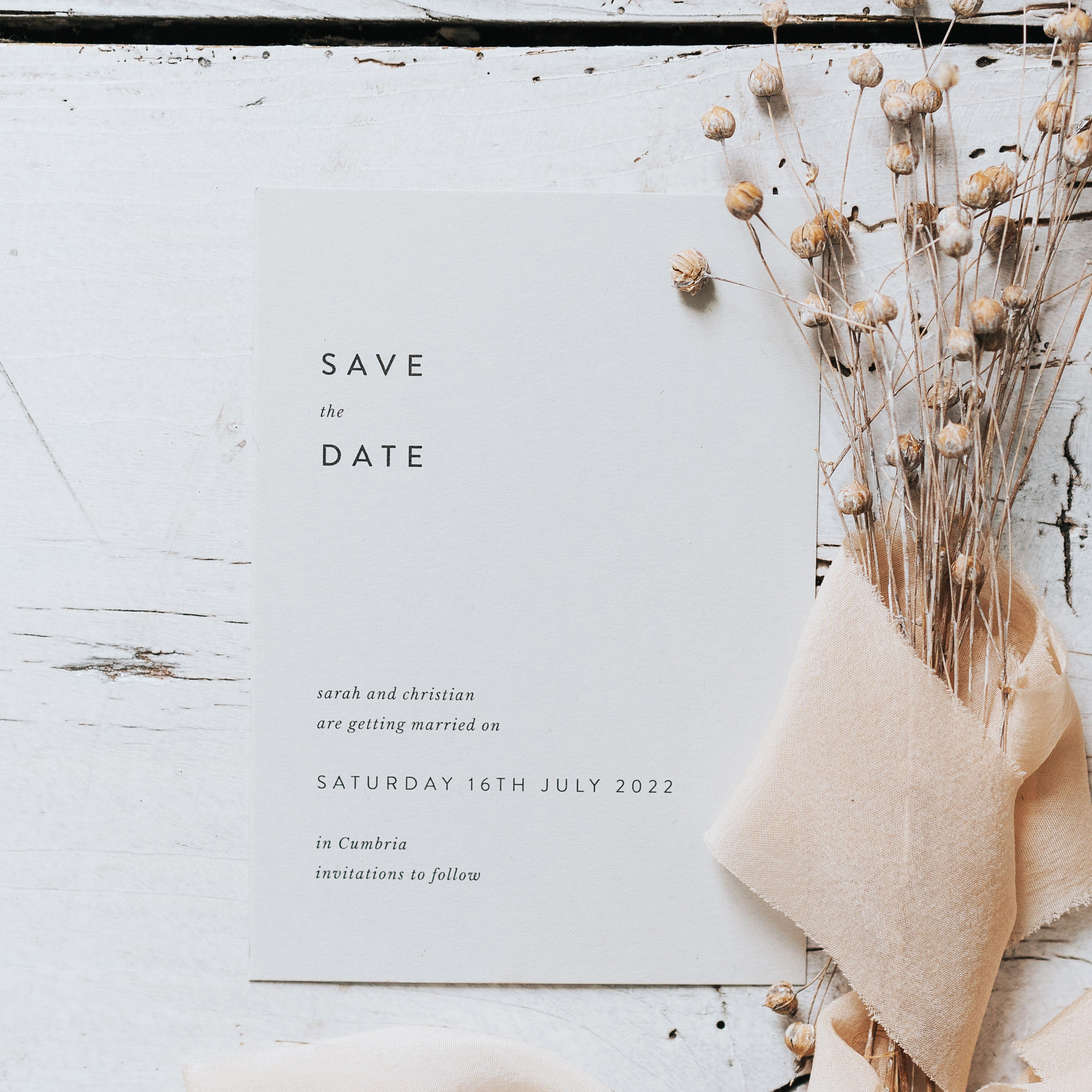 Save The Date Printed On Grey Card - Light Save Dates Wedding Our