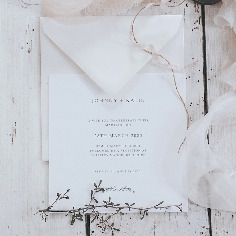Square Modern Boho Printed Wedding Invitations with Envelopes Wedding Invites image 1