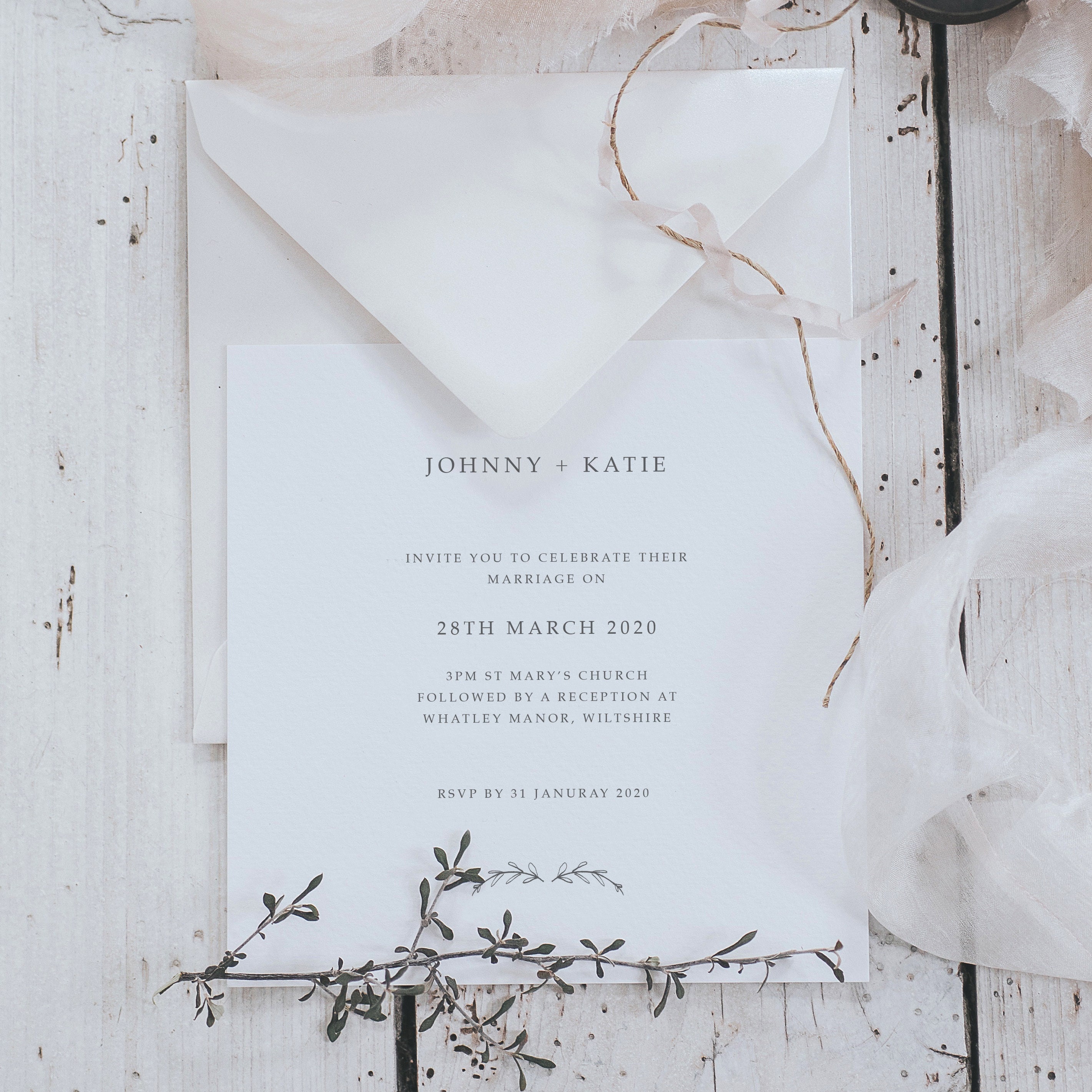 Square Modern Boho Printed Wedding Invitations With Envelopes - Invites