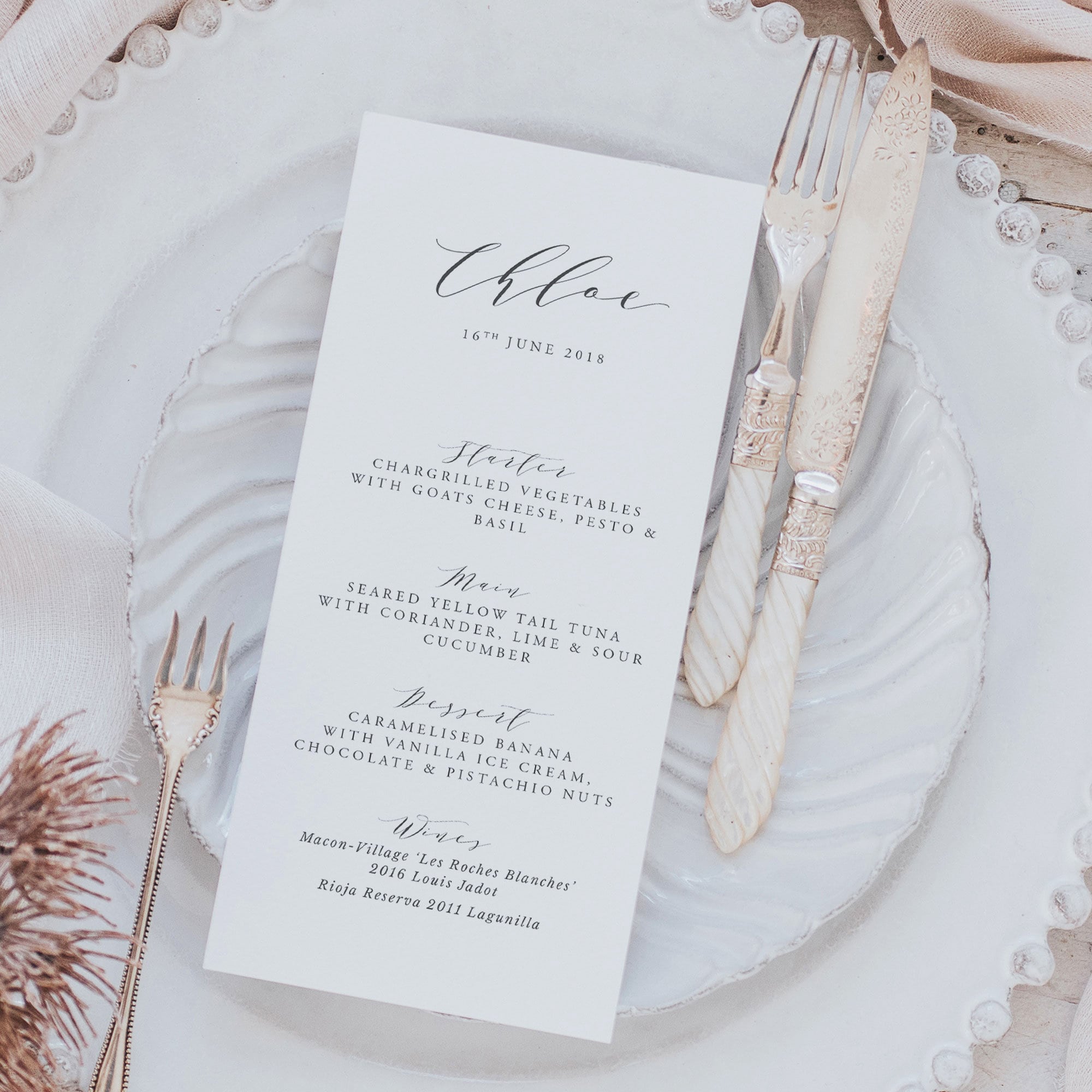 Personalised Wedding Menu With Guest Name - Cards Place
