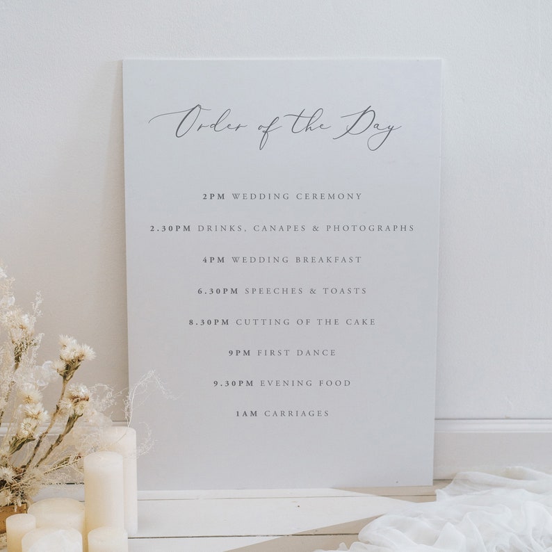 Order of the Day Sign With Beautiful Font- Wedding Sign - Order of ...