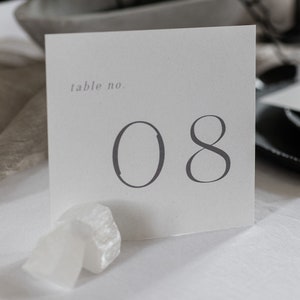 Numéros de table carrés imprimés pour des idées de réception de mariage, cartes de visite