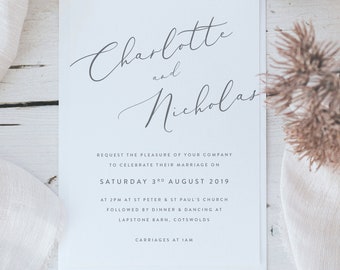 Simple and Elegant Wedding Invitations - Includes Envelopes - Printed - Personalised Invitation