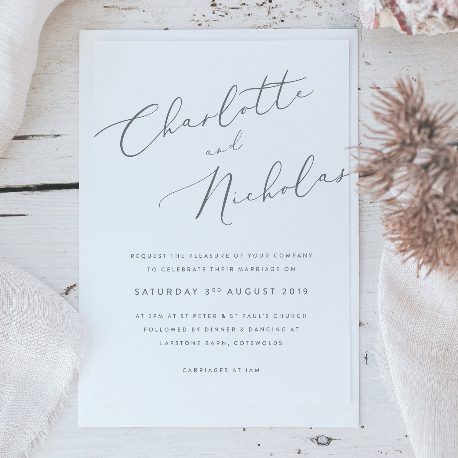 Simple & Elegant Wedding Invitations - Includes Envelopes Printed Personalised Invitation