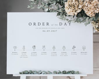 Orden del día Cronología de la boda / Señalización de la boda / Tablero de bodas / Itinerario / Orden de eventos