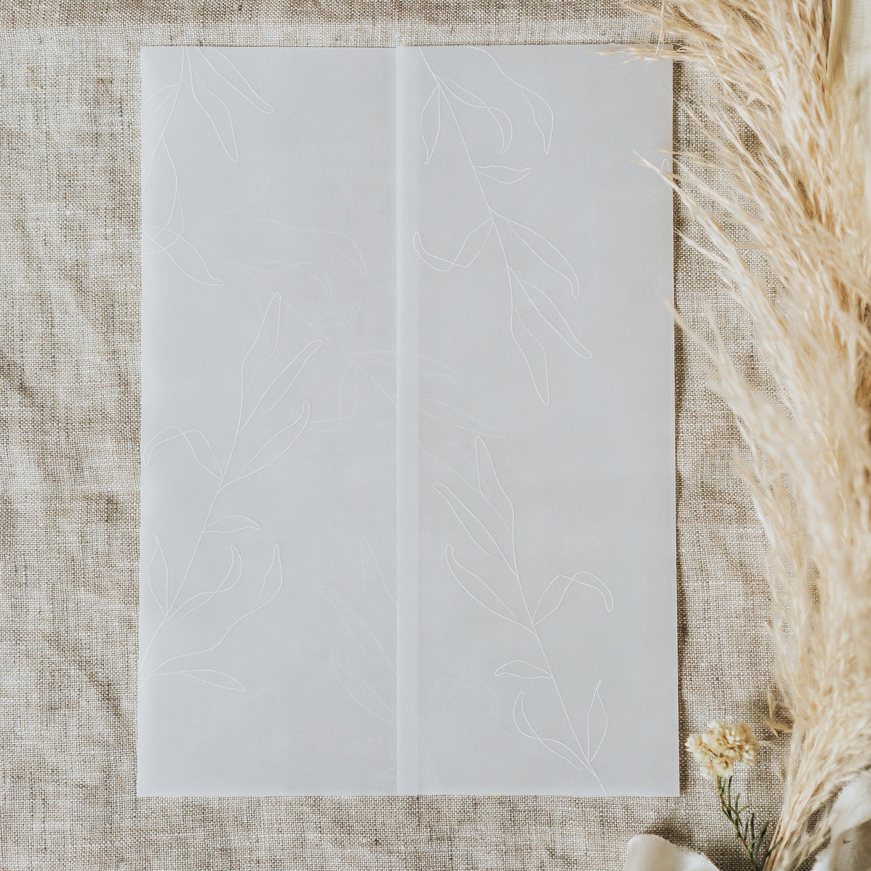 Floral Vellum Jackets For A5 Wedding Invitations - Pre- Folded Translucent Wrap Invites Paper Sleeve With White Ink Lines