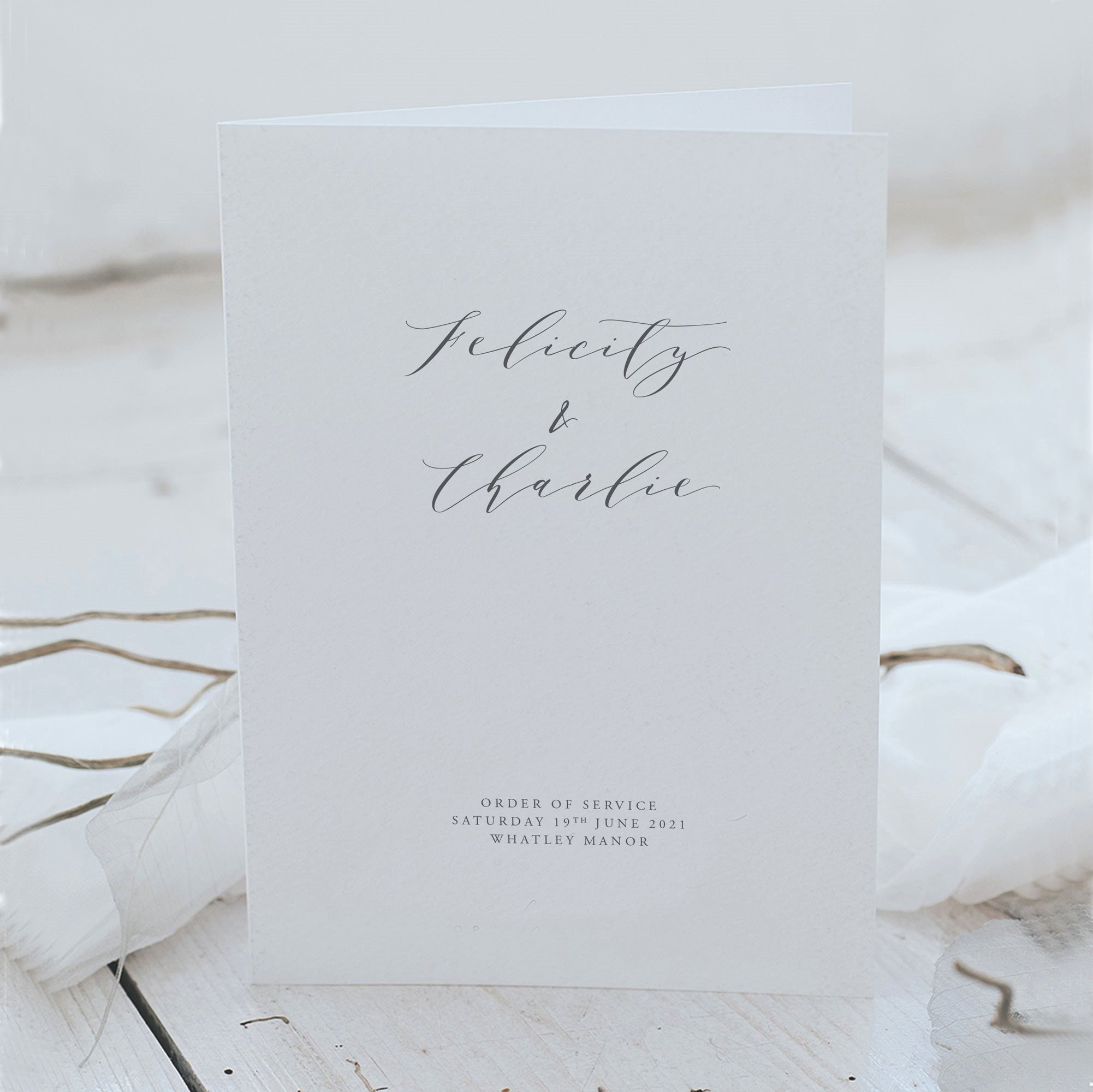 Printed Order Of Service With Beautiful Calligraphy Script & Classic Fonts - Wedding Booklet Ceremony Programme