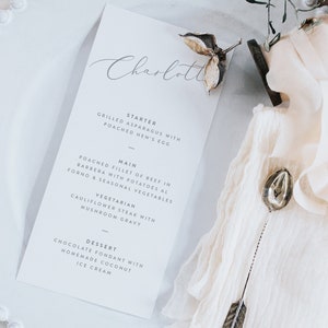Menú de boda con nombre de los invitados, tarjetas de menú de boda personalizadas