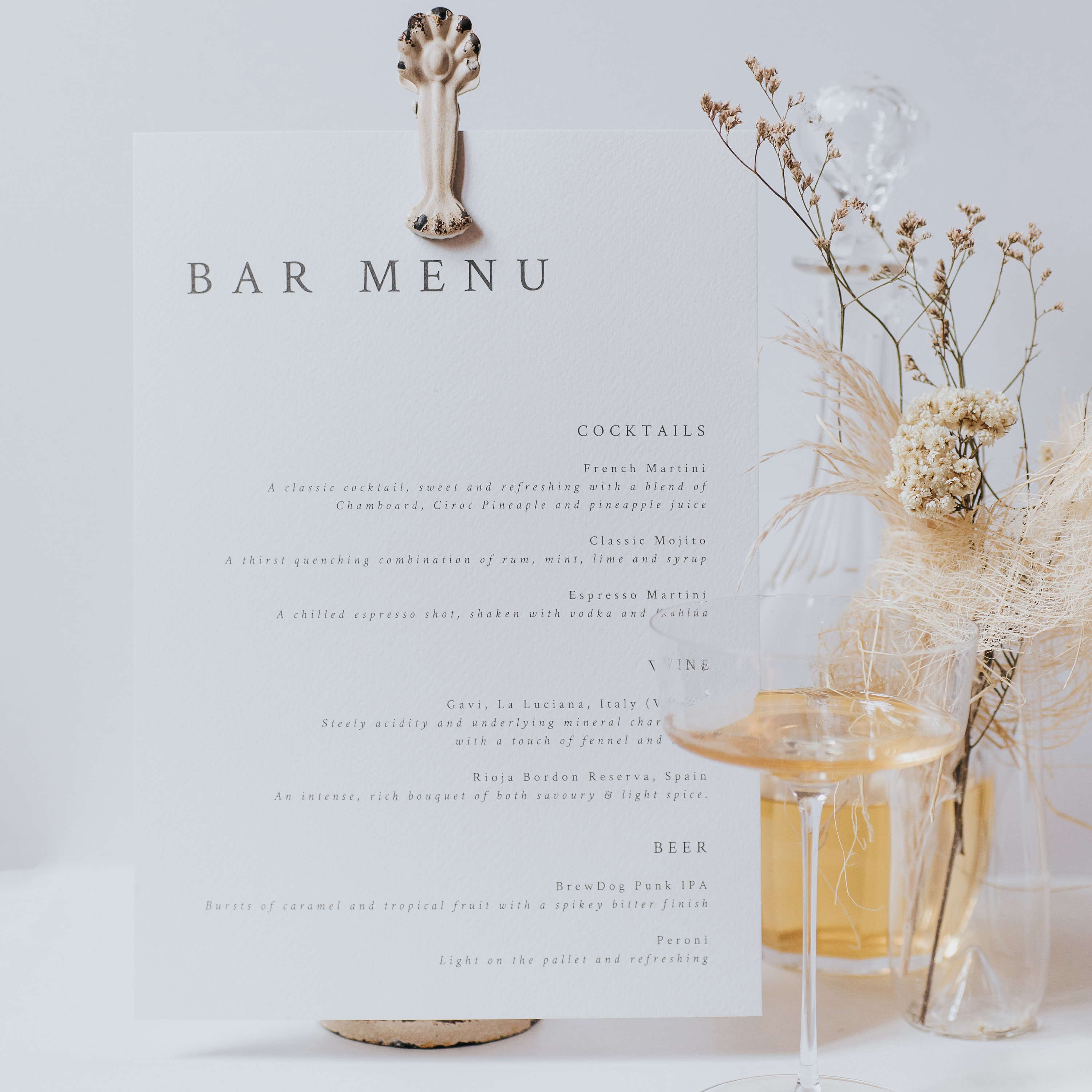 Wedding Bar Menu