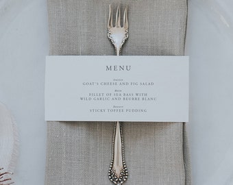 Carte de menu de mariage - Bandeau de mariage - Cartes de menu simples - Porte-serviettes