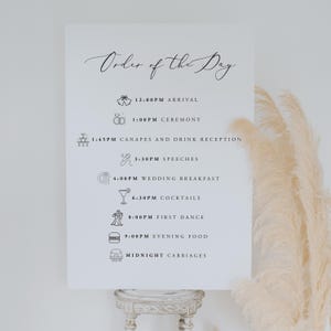 Printed Wedding Timeline Order of the Day Board