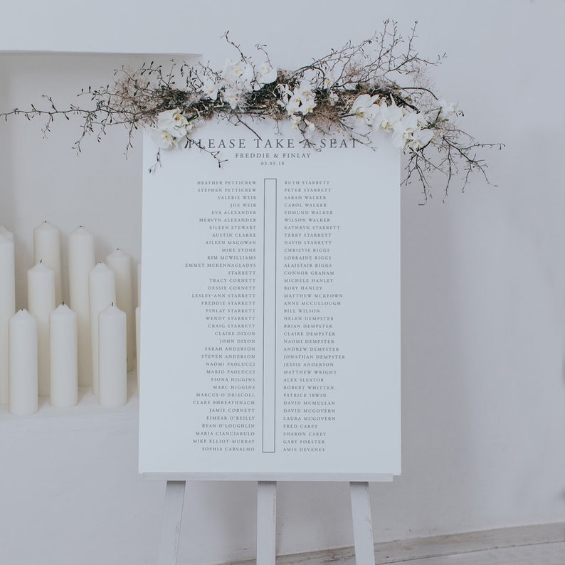 Elegantly Simple Table Plan Seating Chart featuring Calligraphy Style Fonts Wedding Seating Plan image 2