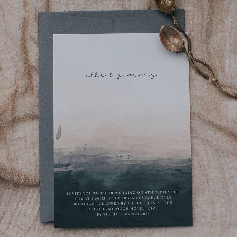 Includes Wedding Invitation Dusty Pink Wedding Invitation Set with Black Ink Printed RSVP and Envelope. Information Card
