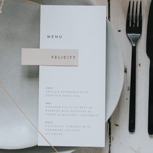 Karty menu weselnego - Menu na dzień ślubu - Etykieta z imieniem weselnym - Menu z nazwą miejsca - Szablon menu weselnego