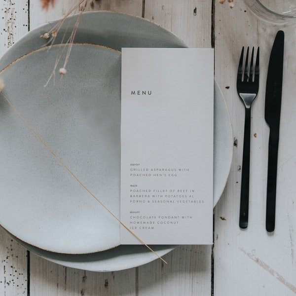 Wedding menu cards - menu card template - grey wedding menu - menu cards