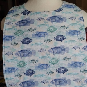 Adult /Teen Special Needs Bib in a Blue Fish Print FREE SHIPPING